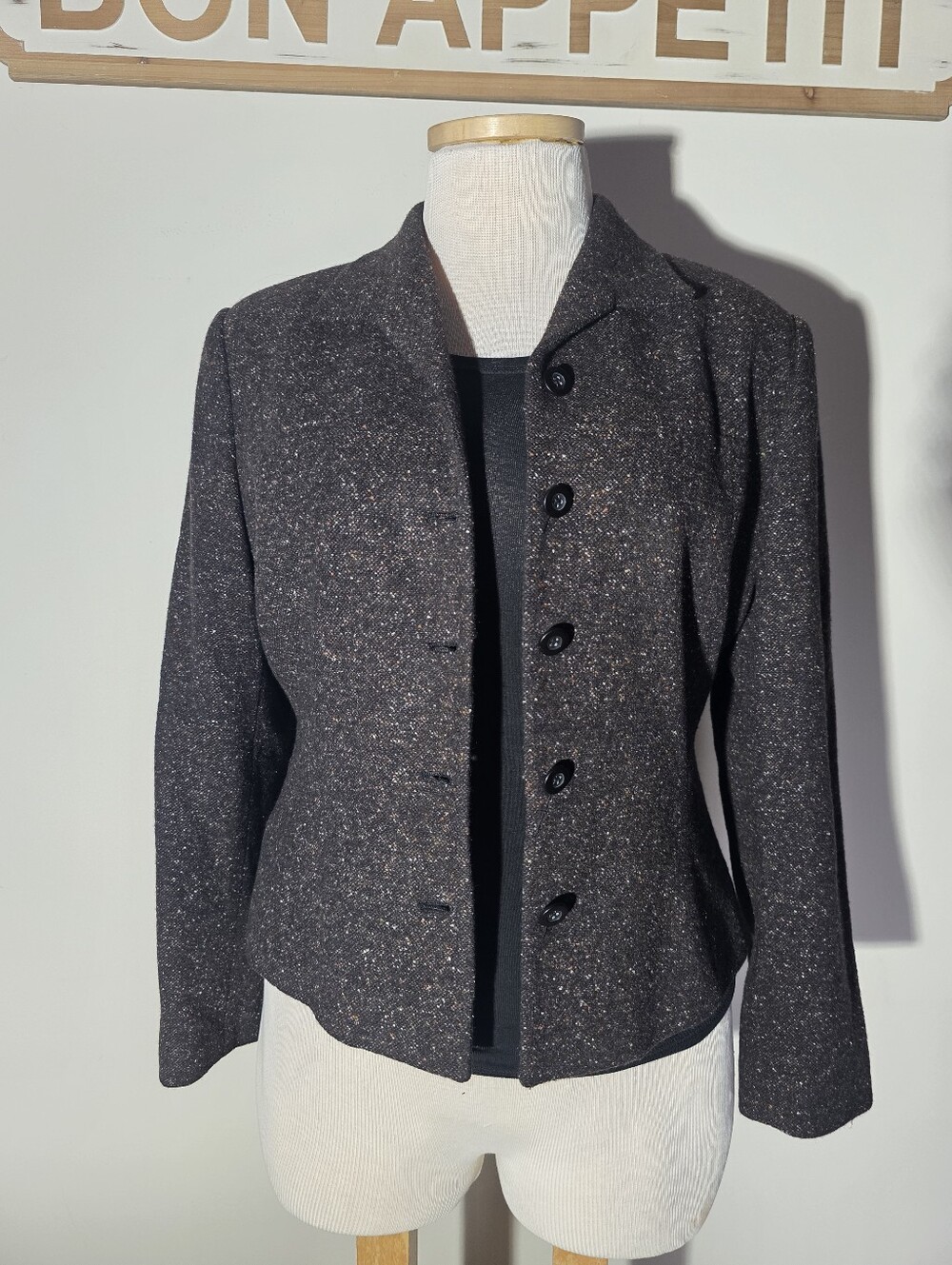 Apostrophe Women’s Wool-Blend Speckled Button-Up Blazer (Size 18)